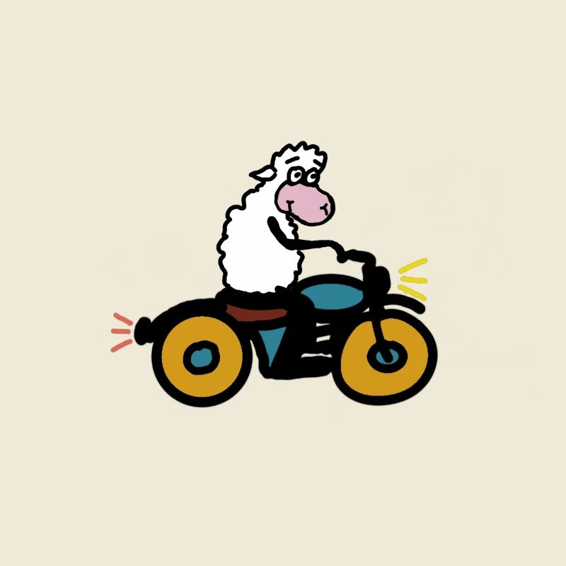 Cuddly sheep on motorcycle