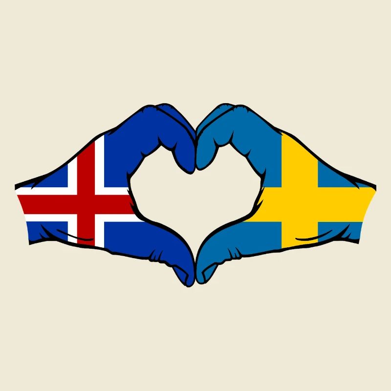 Islande Drapeau Suède Mains Forme de cœur