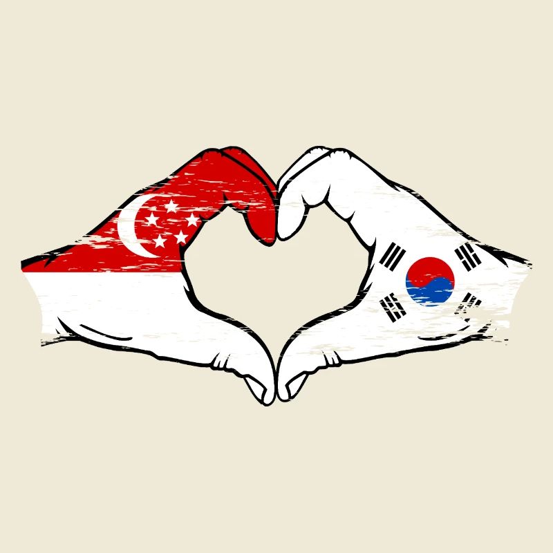 Singapour Drapeau de la Corée du Sud mains forme de coeur utilisé