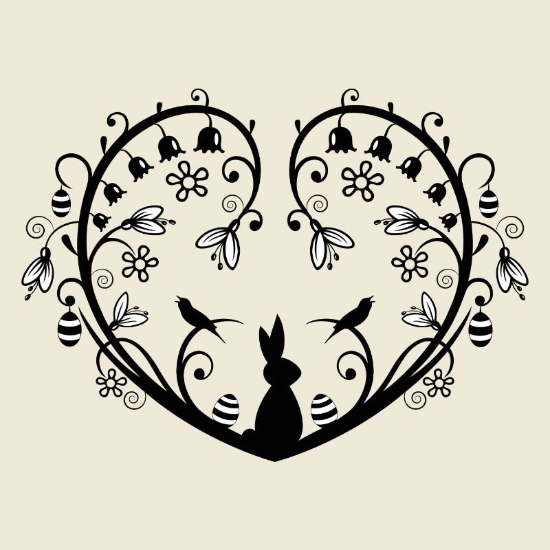 Heart with Easter bunny, snowdrops and easter eggs