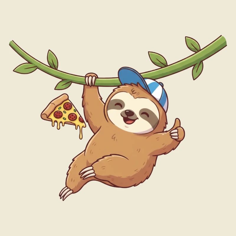 Cute sloth with pizza and cap