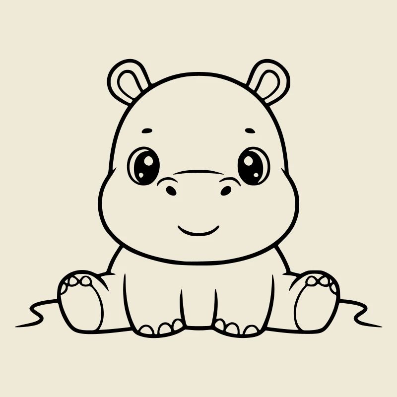 Süßes Baby Nilpferd Comic Outline