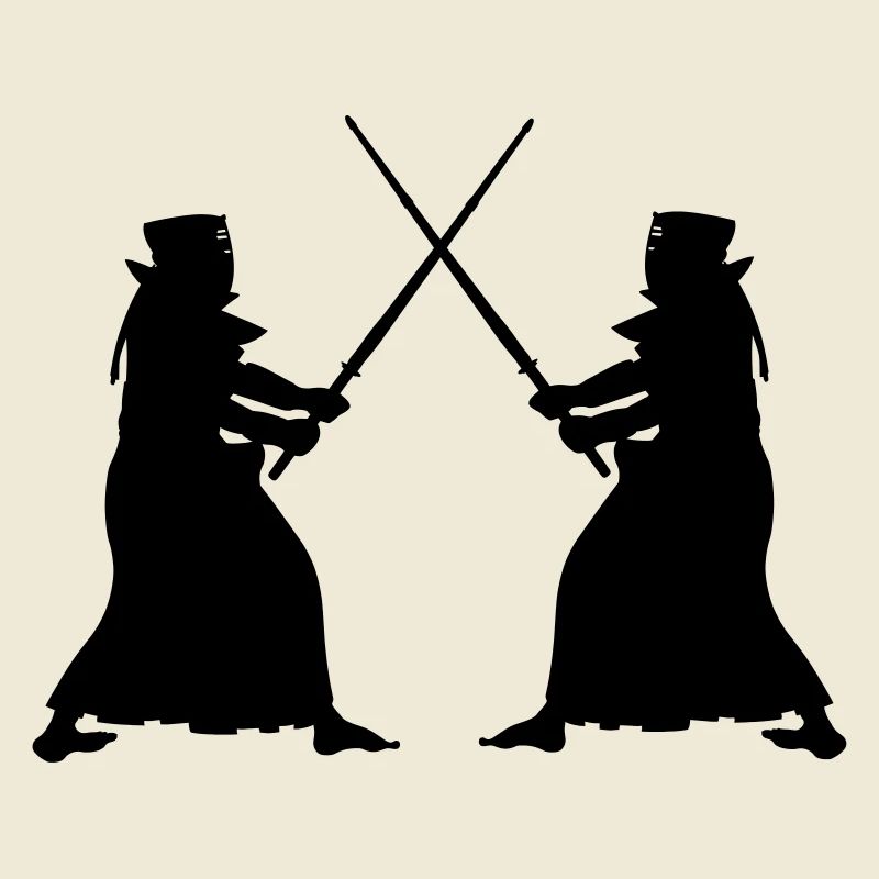 Kendo two Kendoka in fighting mode shadow figures