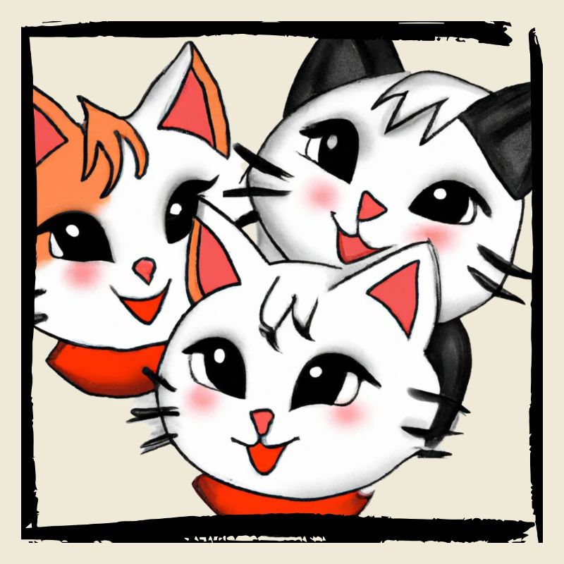 3 chatons mignons dans un cadre dans l’anime, style kawaii