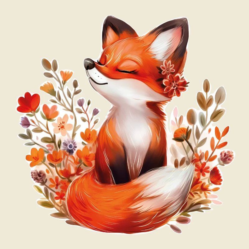 Renard avec des fleurs