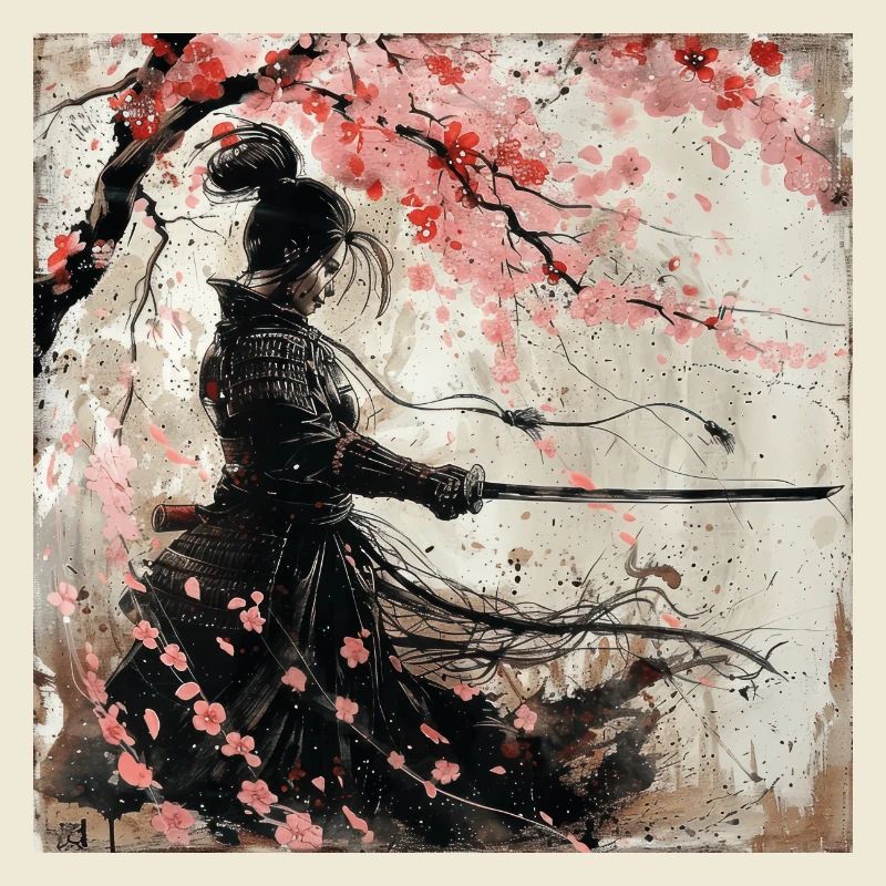 Japonais, Samouraï, Cerisier en fleurs, Art, Ukiyo-e