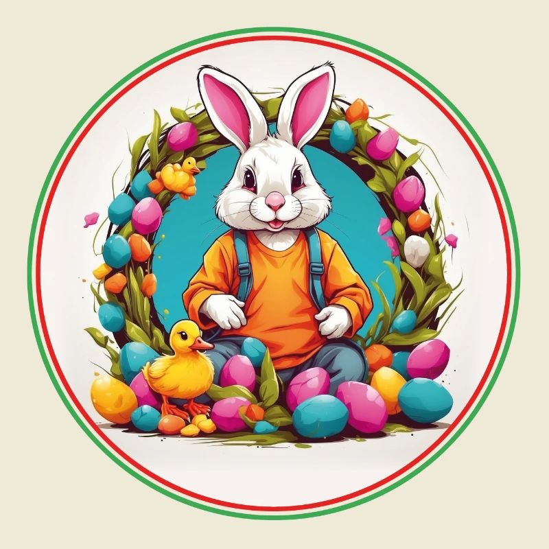 Lapin de Pâques mignon dans un panier de Pâques avec un petit poussin
