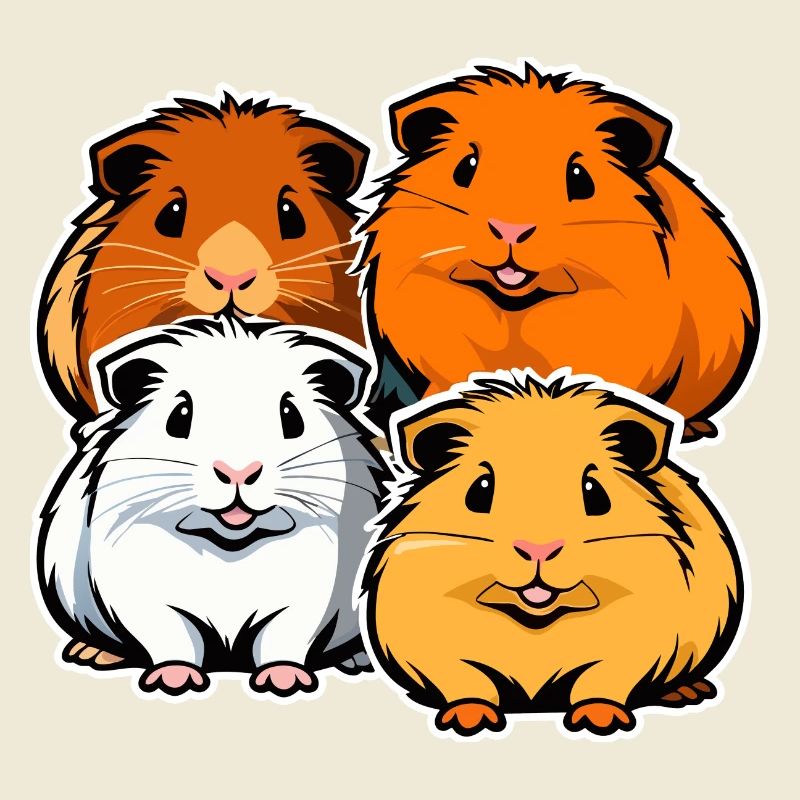 Quatre cochons d'Inde mignons