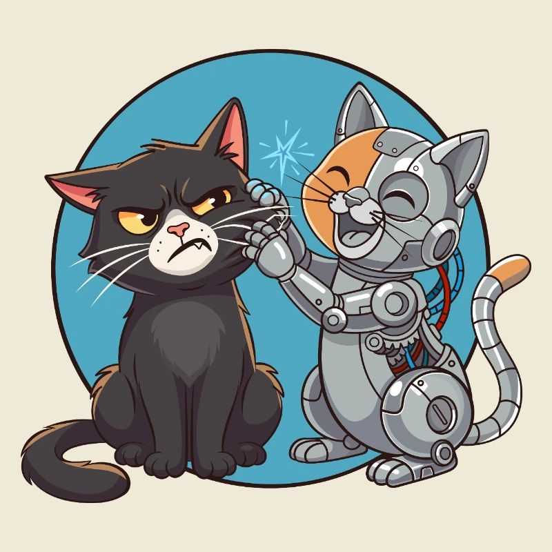Curious cat and robot