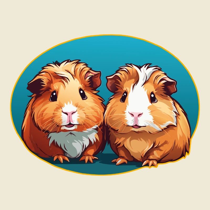 deux cochons d’Inde mignons dans l’ovale bleu