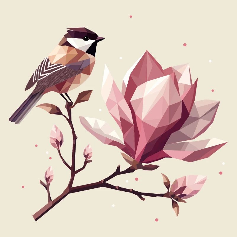Oiseau sur branche de magnolia – Composition harmonique