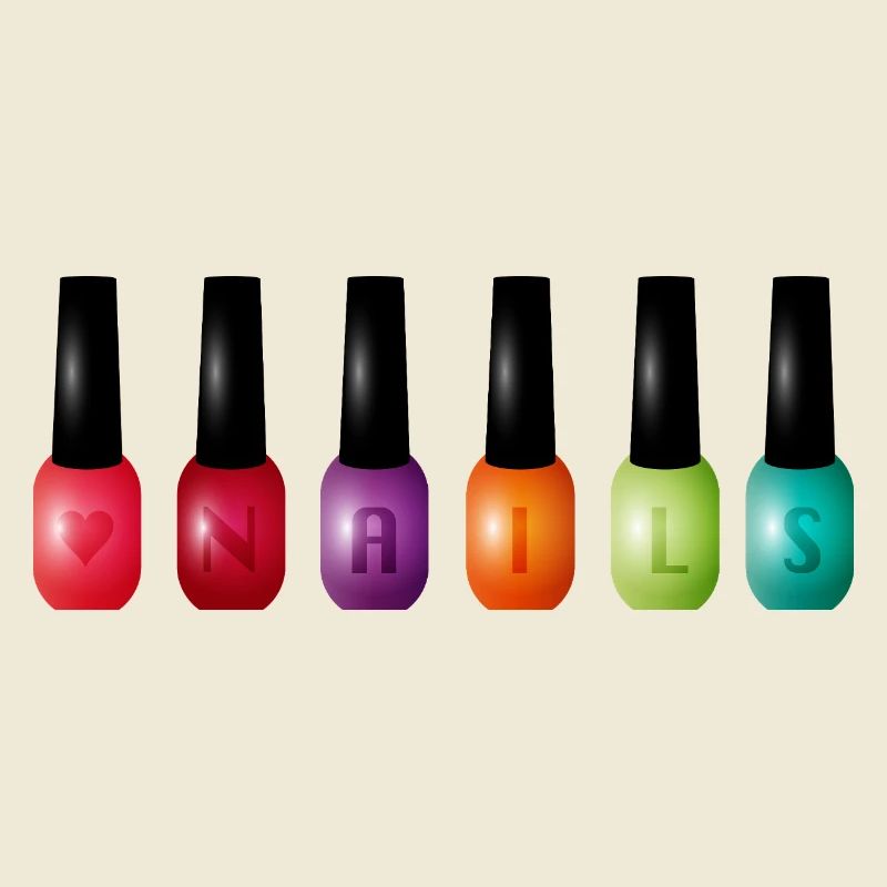 Bunter Nagellack mit „Nails“-Typografie Motiv