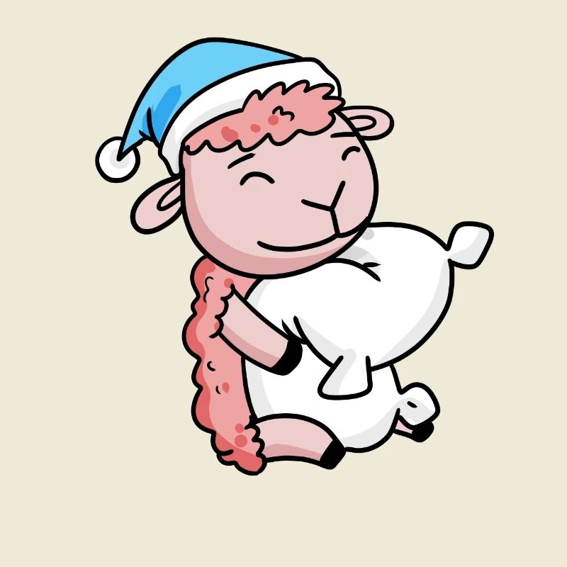Sheep with pillow and sleeping cap