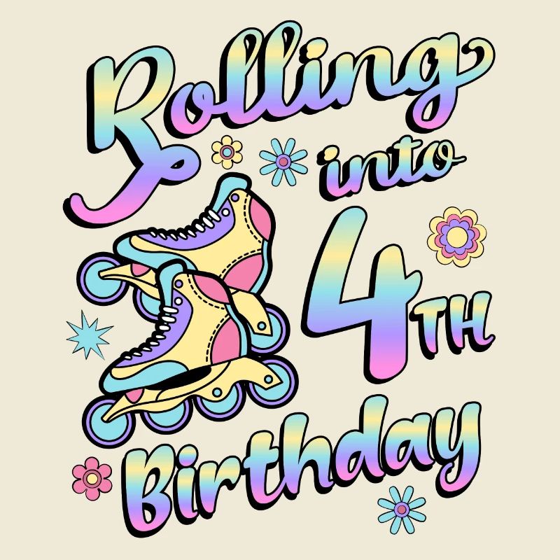 Rolling Into 4th Birthday Roller Skater Inline