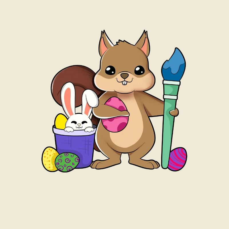 Cute squirrel paints Easter eggs