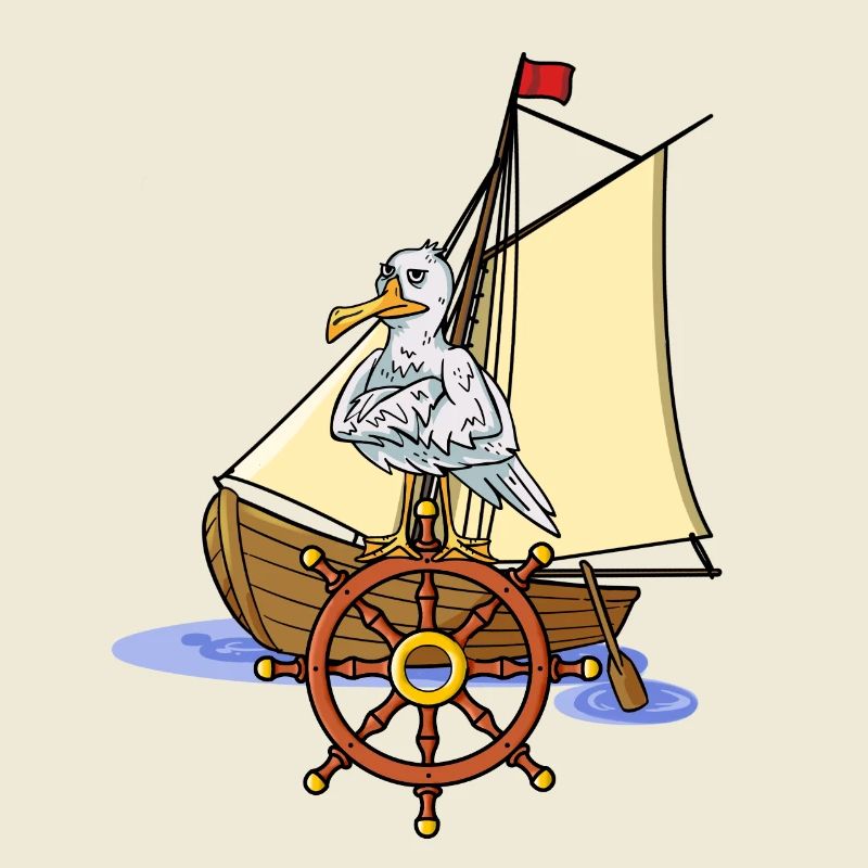 Maritim Boot Steuerrad Seefahrer Möwe Segelboot