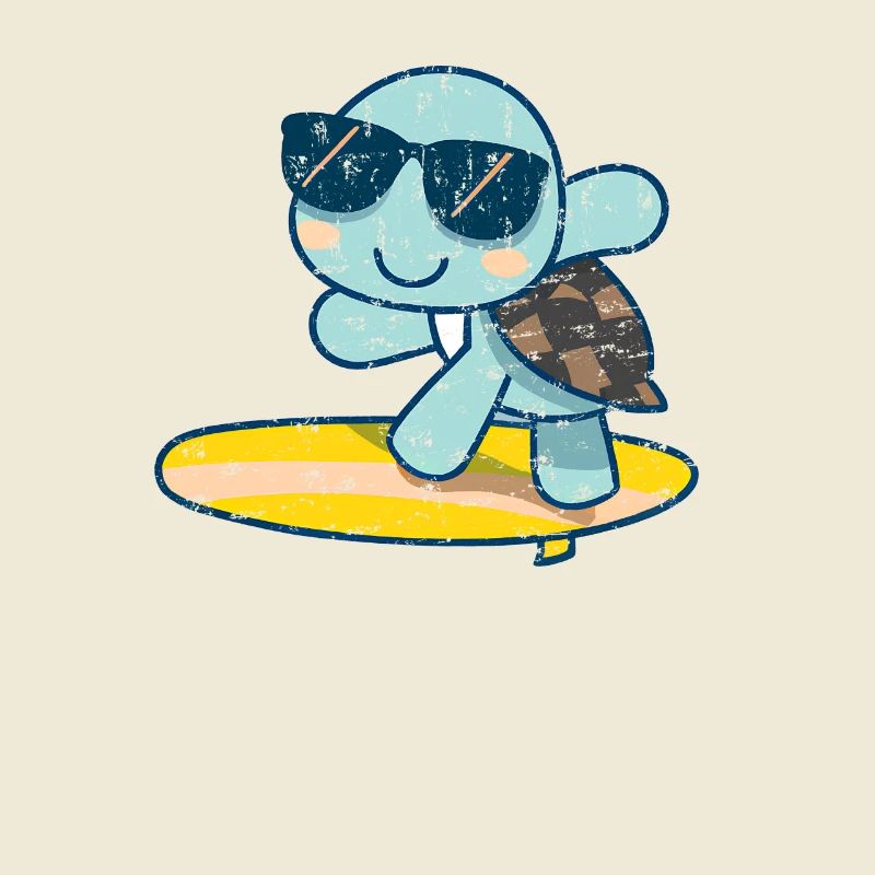 Cute turtle on surfboard with sunglasses