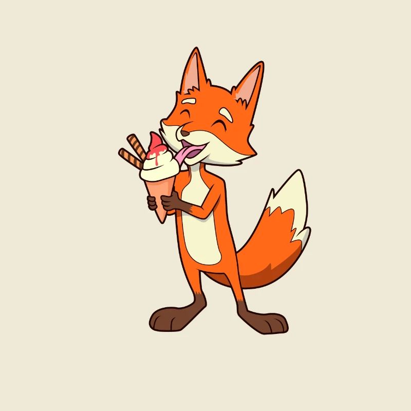 Un renard comique aime le cornet de crème glacée