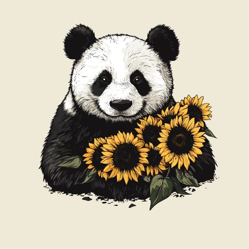 Panda bear with sunflowers