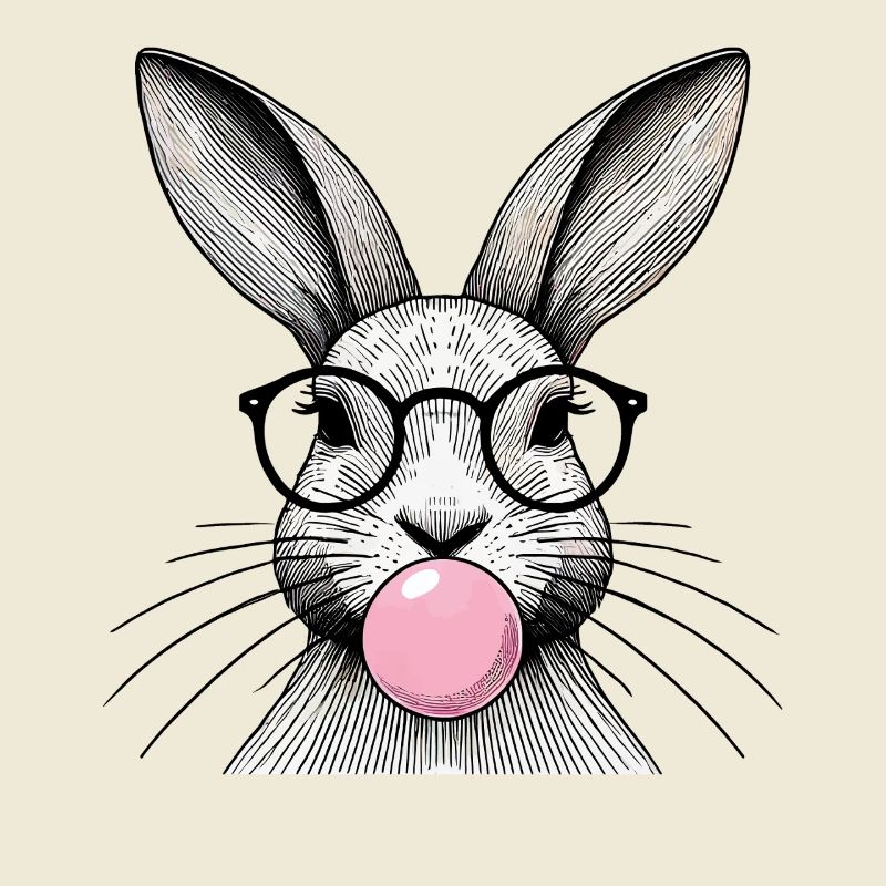 Easter Bunny With Glasses Gum Bubble Retro Style