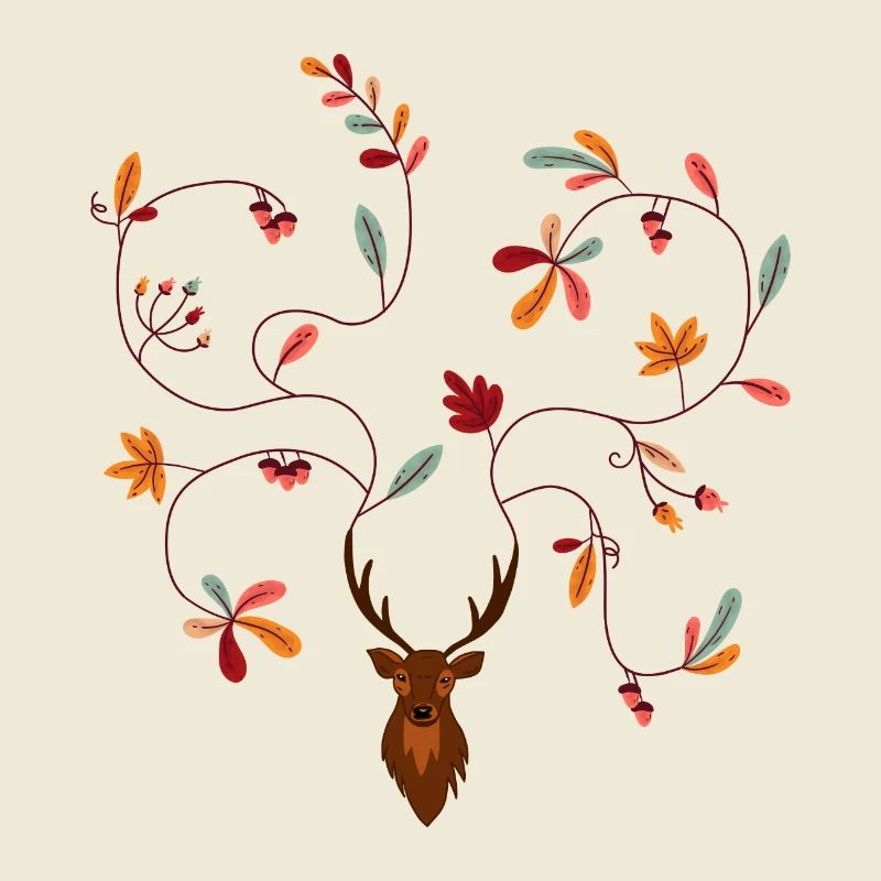 Hirsch im Herbst Geschenkidee Geweih mit Blättern
