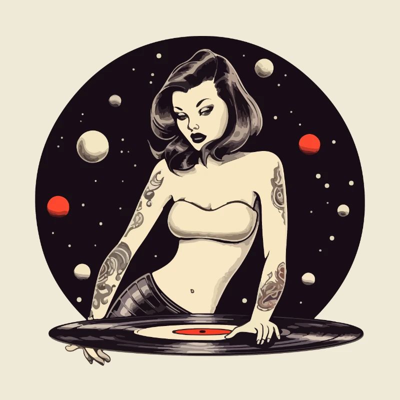 Kosmisches tätowiertes DJ-Mädchen-Design
