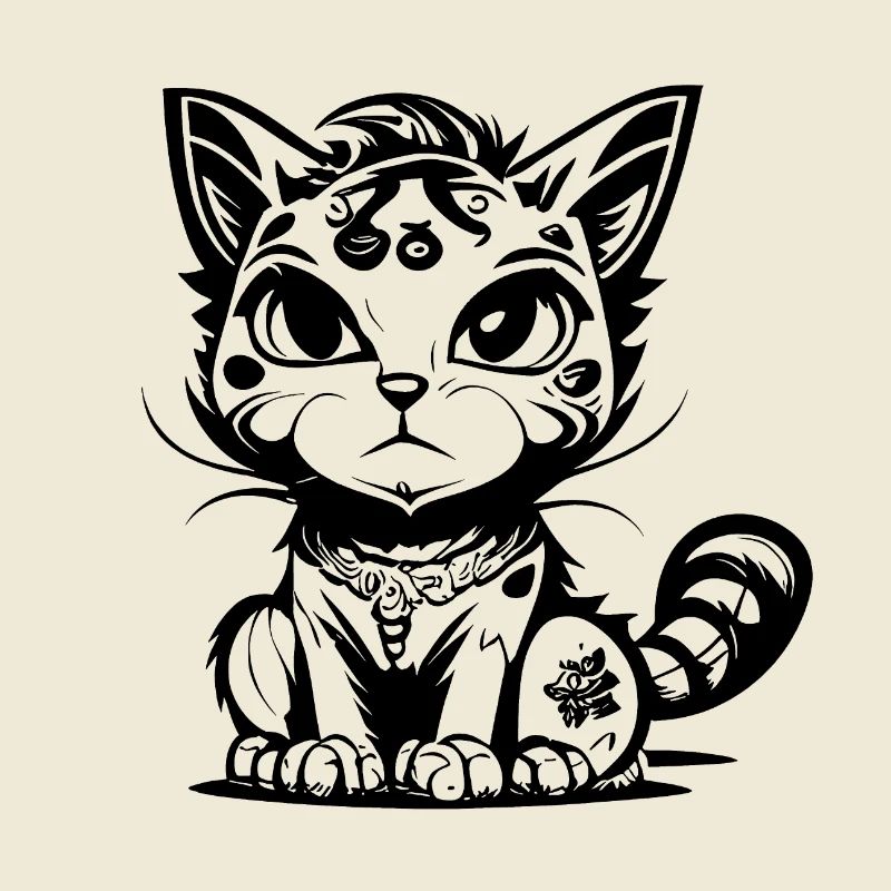 Niedliche sitzende Manga Comic Katze
