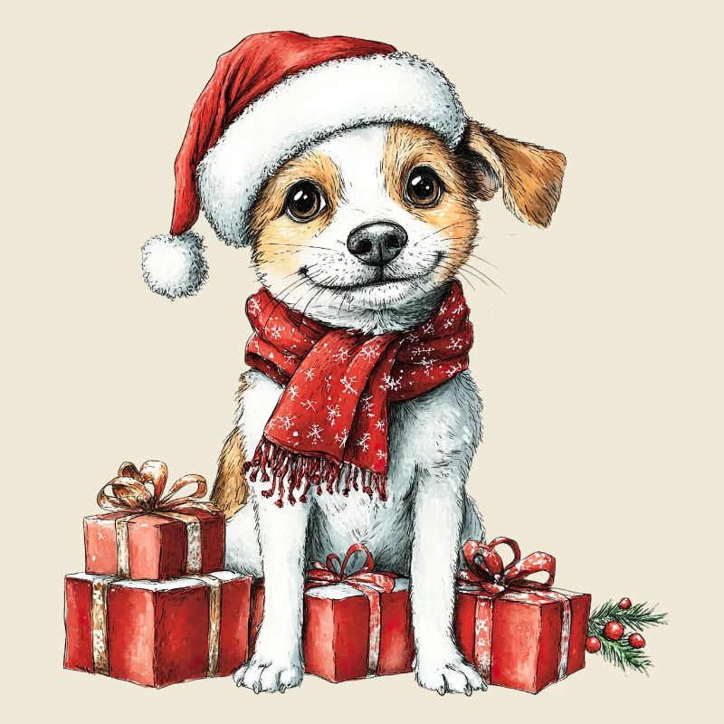Weihnachts-Welpe mit Geschenken