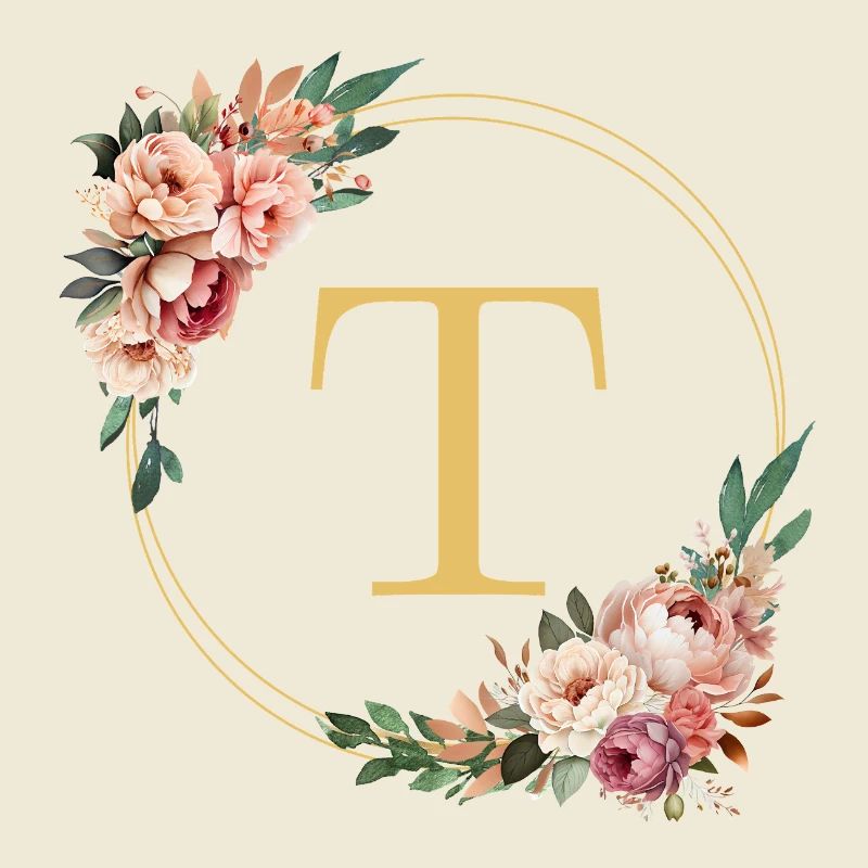 T Monogram, Flower Wreath, Personalizable