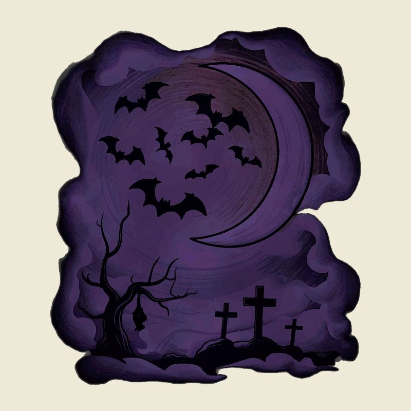 Fledermäuse, Mondsichel, Gräber, Bäume