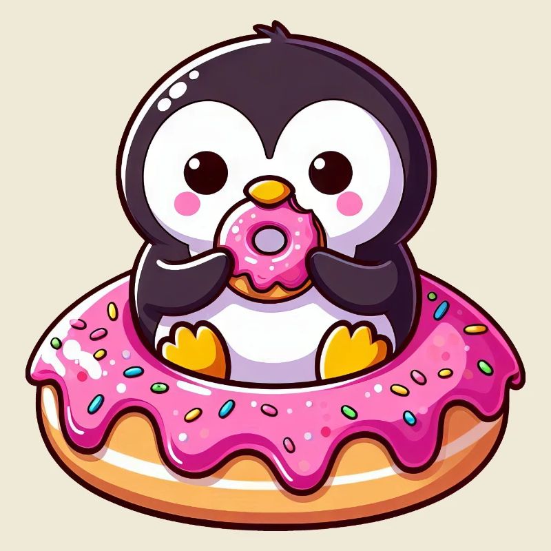 Cute Penguin Donut Dessert Snacking Yummy