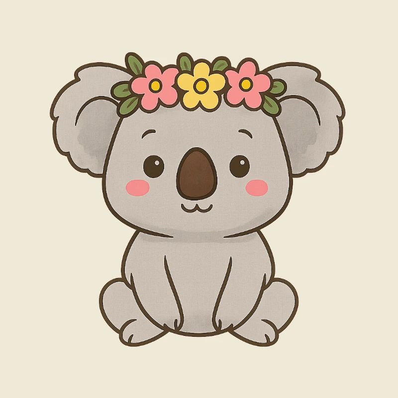 Mignon koala avec couronne de fleurs