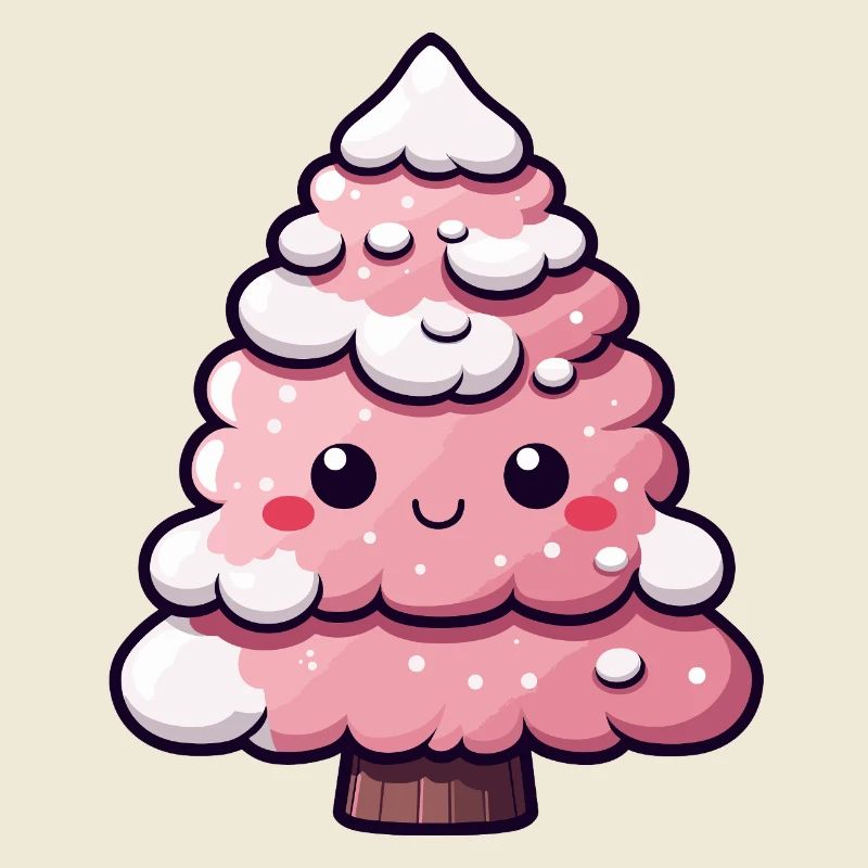 Chibi arbre enneigé rose