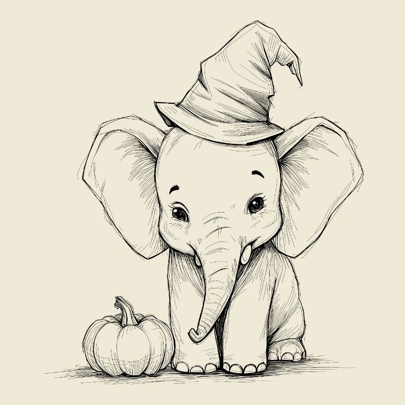 Halloween Elefant mit Hexenhut Süßes Design