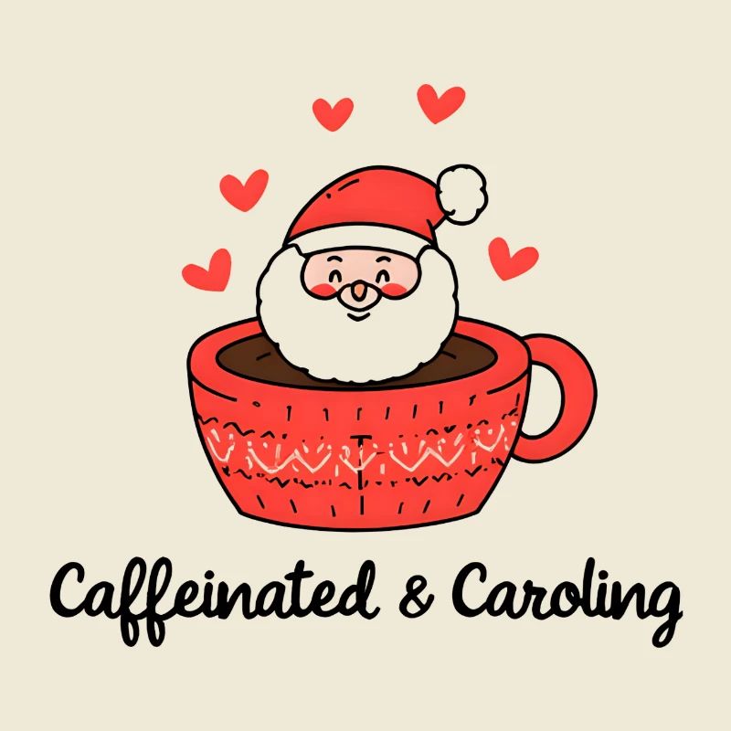 Caffeinated & Caroling Santa in Mug with Hearts