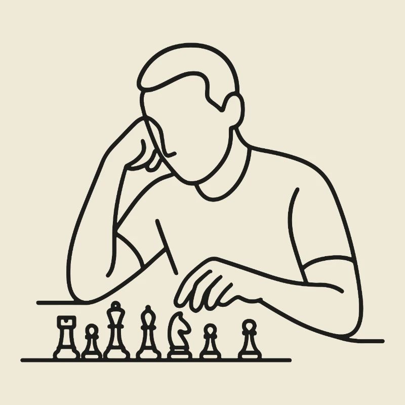 Chess Player Sketch – Minimalist Thinking Motif