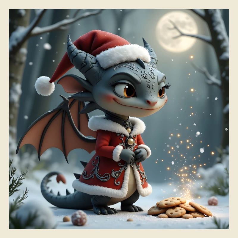 Weihnachtsdrache im verschneiten Wald