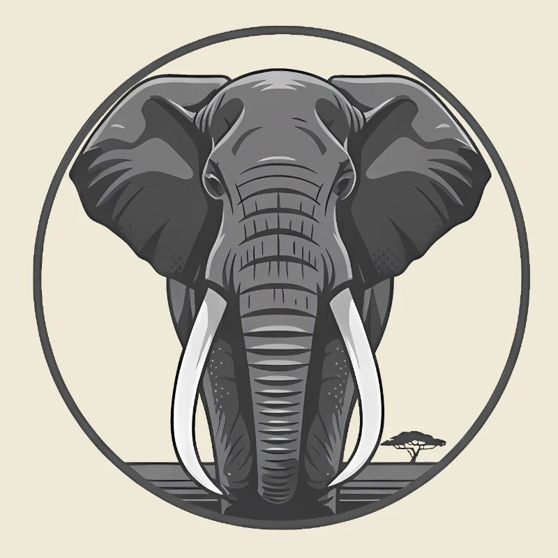 Elephant Head Circle Graphic
