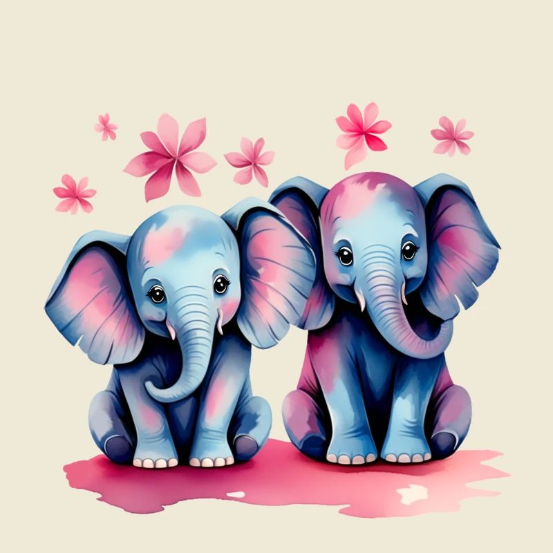 Éléphants pastel avec des fleurs