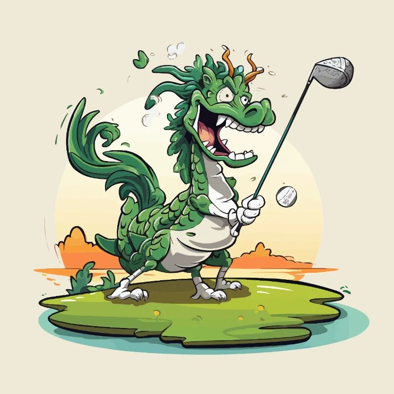 Golfender Drache am Tee