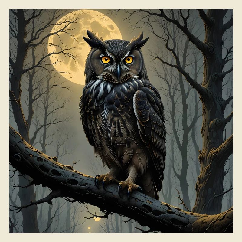 Nocturnal Eagle Owl in the Moon Forest