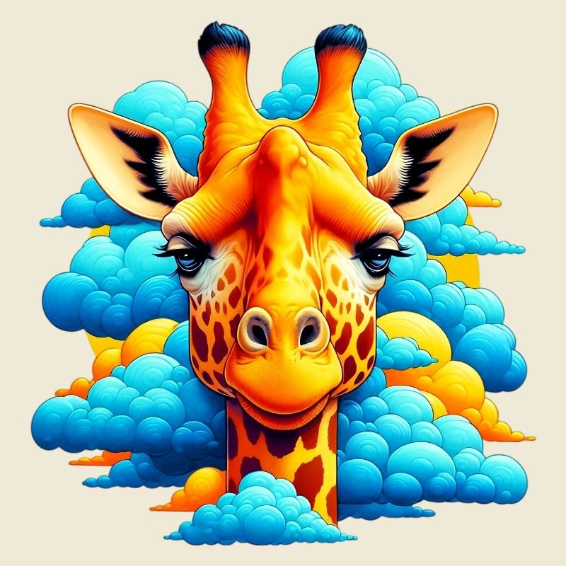 Giraffe with head in cloud clouds