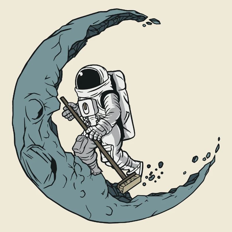 Astronaut Cleaner on Crescent Moon