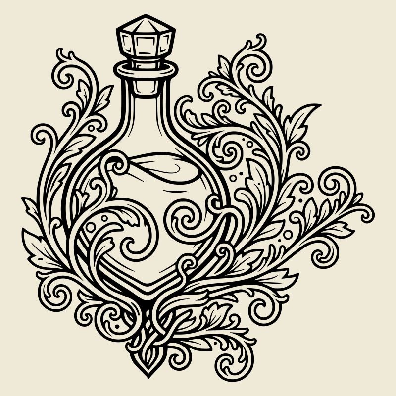 Fiole d'elixir et fleurs