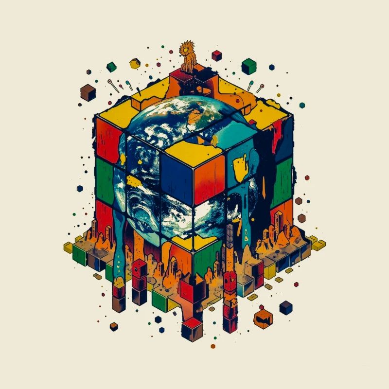 Terre dans le Cube de Blocs de Couleur