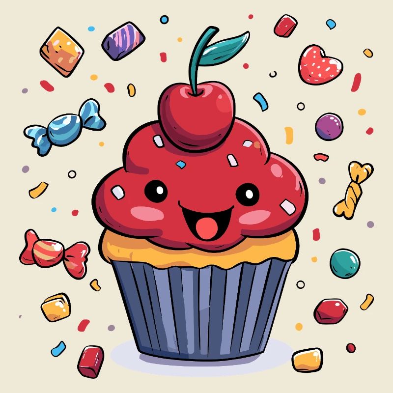 Kawaii Cupcake mit Konfetti