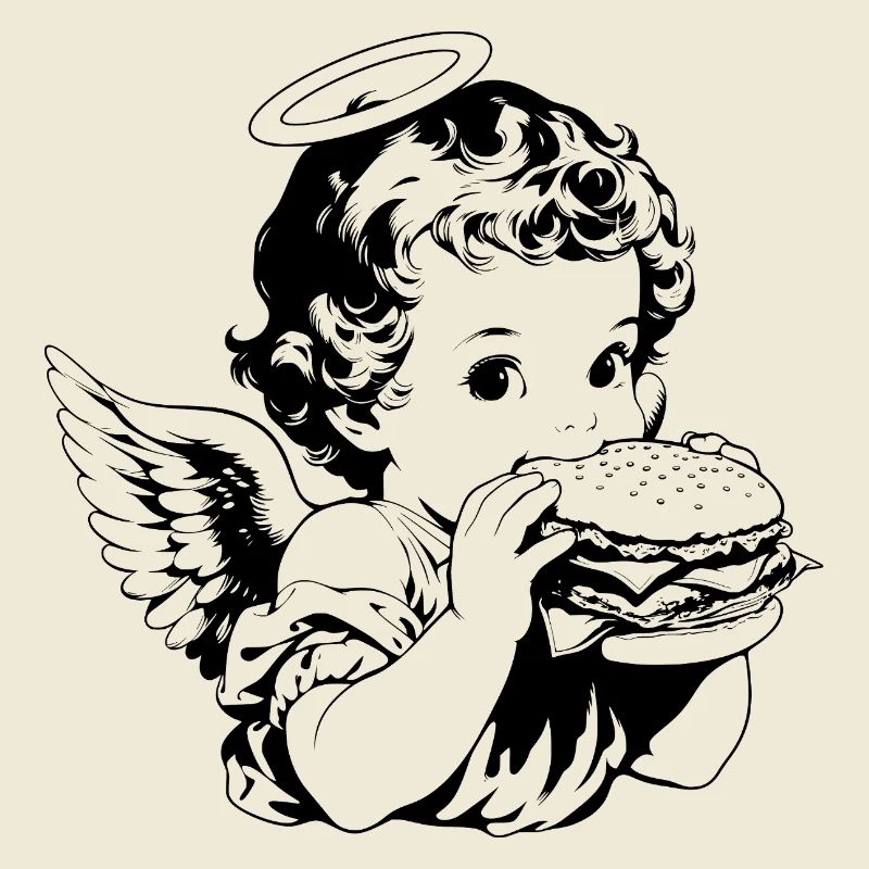 Burger Engel – Cherub eats hamburger vintage