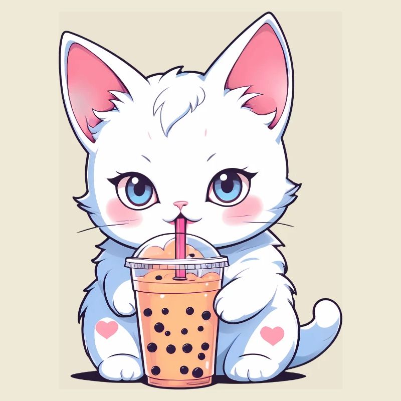 Chat mignon buvant un bubble tea