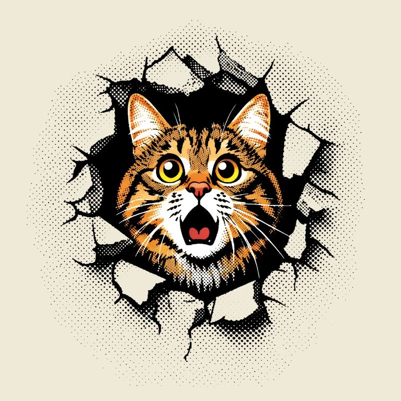 Katze Kopf Mauer Loch Risse Durchbruch