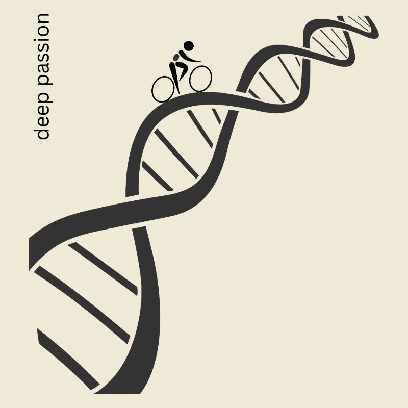 Passionate racing cyclist on DNA double helix